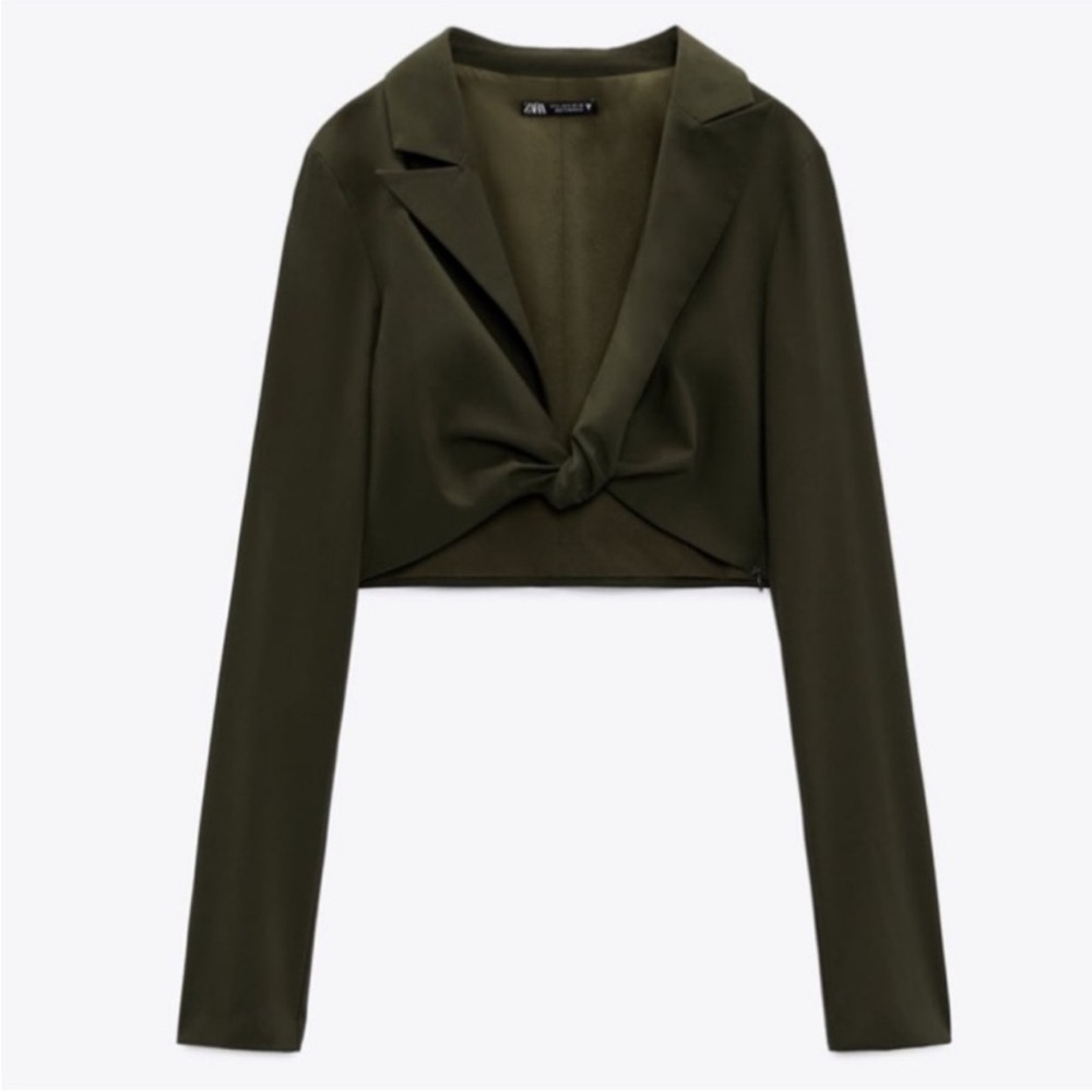 Zara Dark Green Cropped Blazer Top